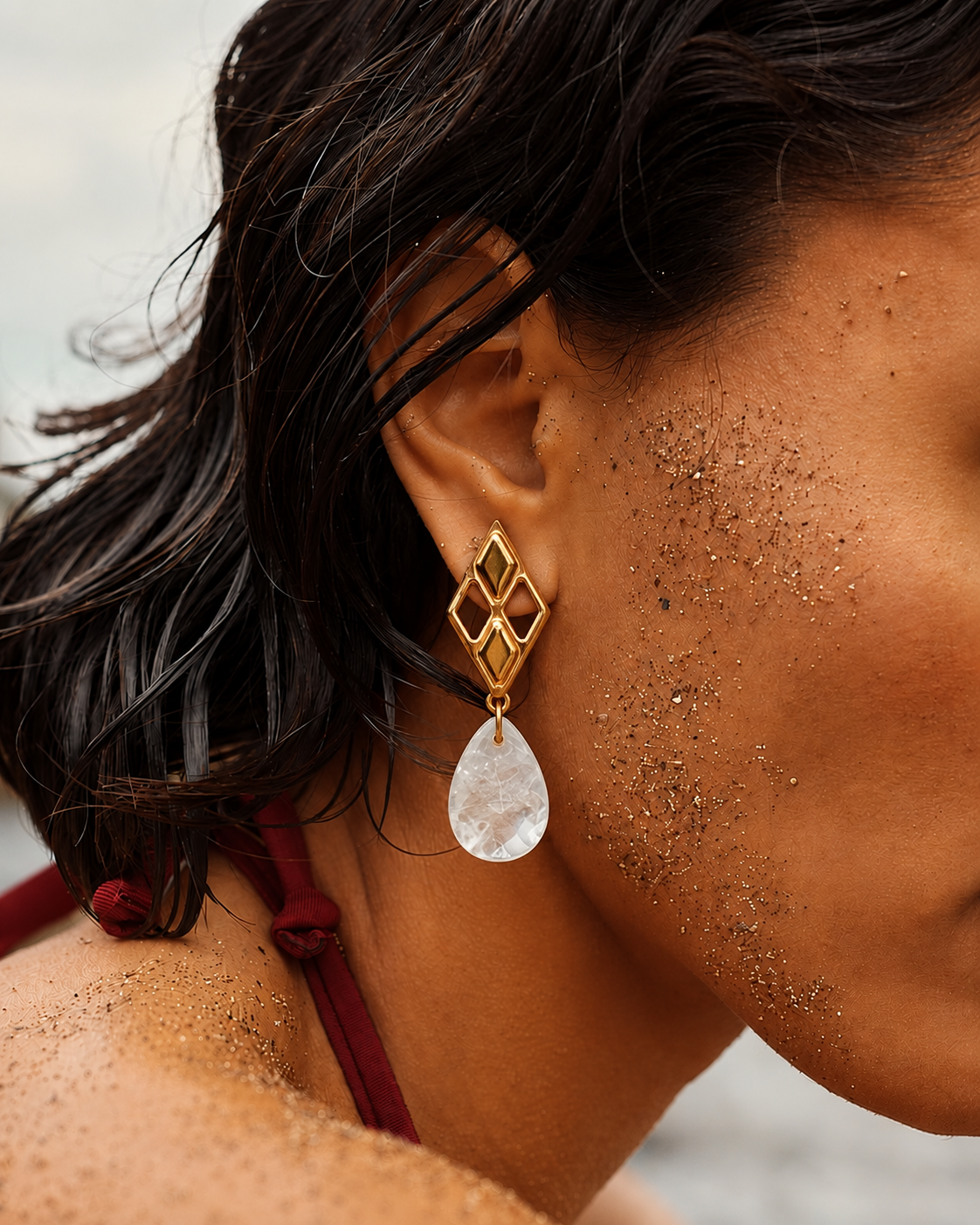 LES BOUCLES D'OREILLES HÉLÈNE - CRISTAL DE ROCHE & ACIER INOXYDABLE