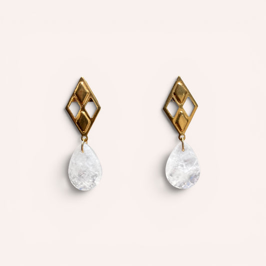 LES BOUCLES D'OREILLES HÉLÈNE - CRISTAL DE ROCHE & ACIER INOXYDABLE